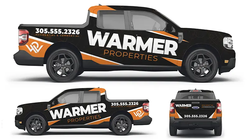 Warmer Properties custom truck wrap design example